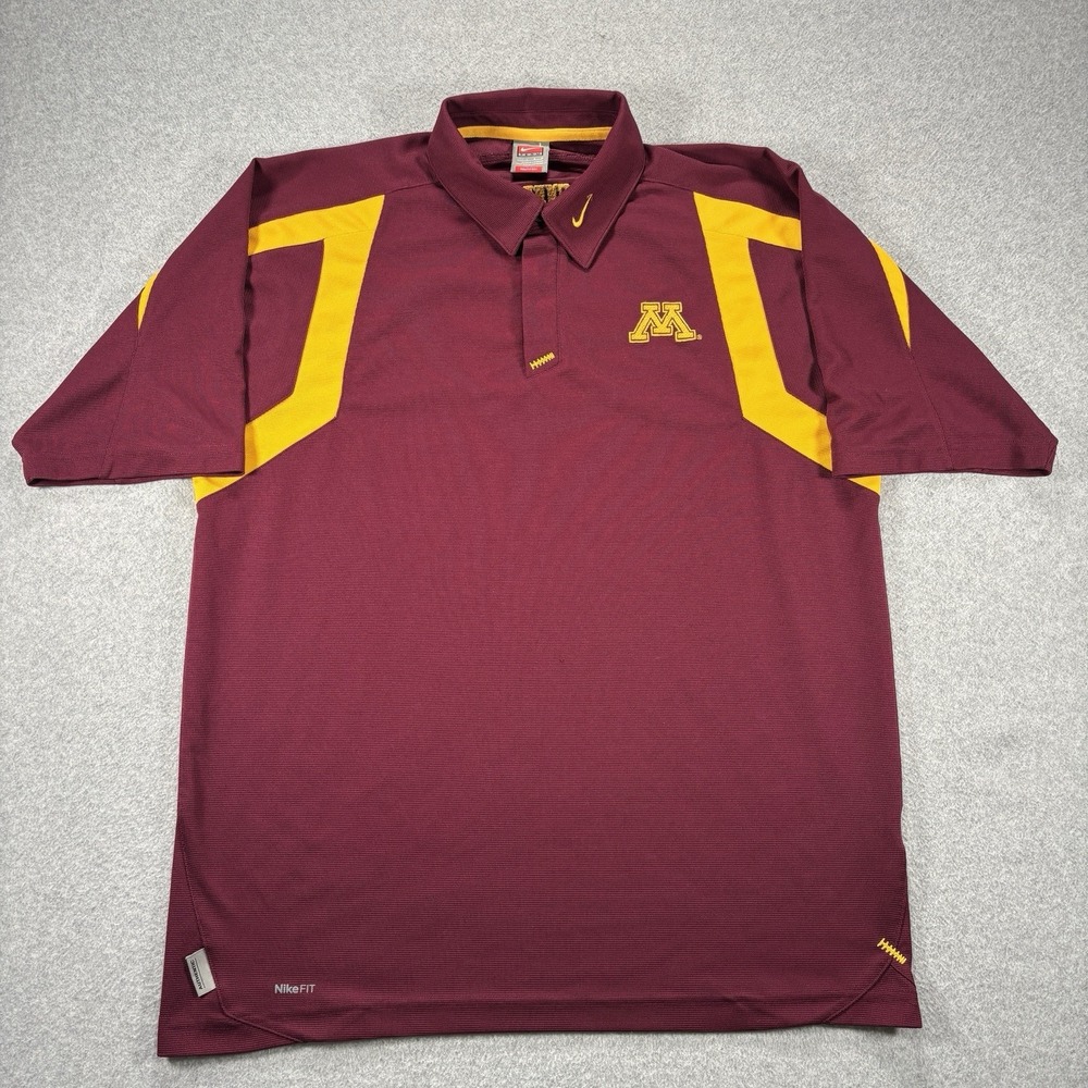 Minnesota Golden Gophers Polo Shirt Mens Large Maroon Nike Dri Fit Football